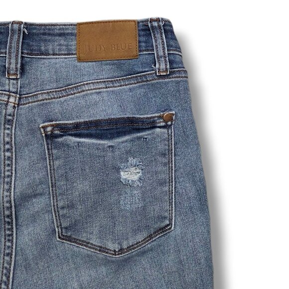 Judy Blue Cropped Bootcut Jeans Womens 28 Release Hem Distressed Mid Rise - Picture 8 of 12
